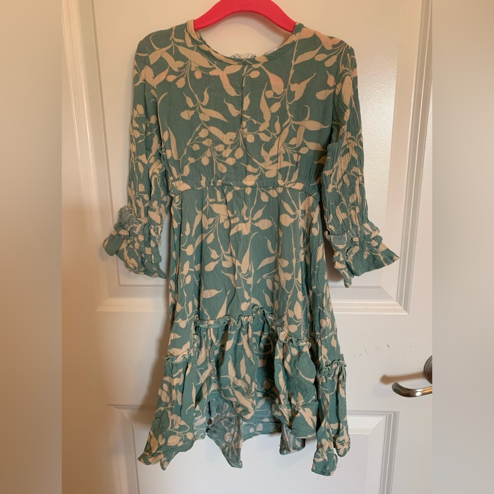 Floral Green and Cream Kids Dress